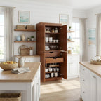 72" White Solid Wood Four Door Two Drawer Pantry Or Storage Closet