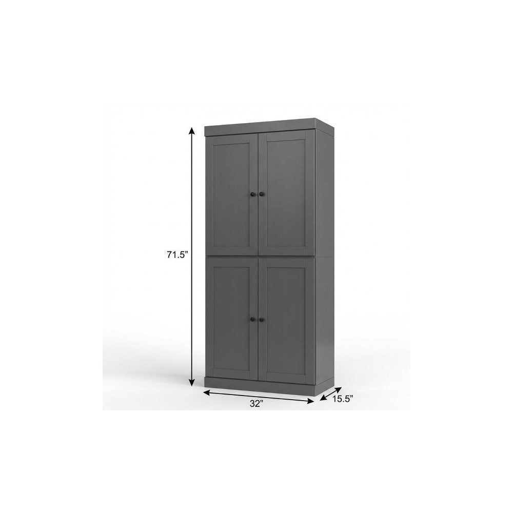 72" White Solid Wood Four Door Two Drawer Pantry Or Storage Closet