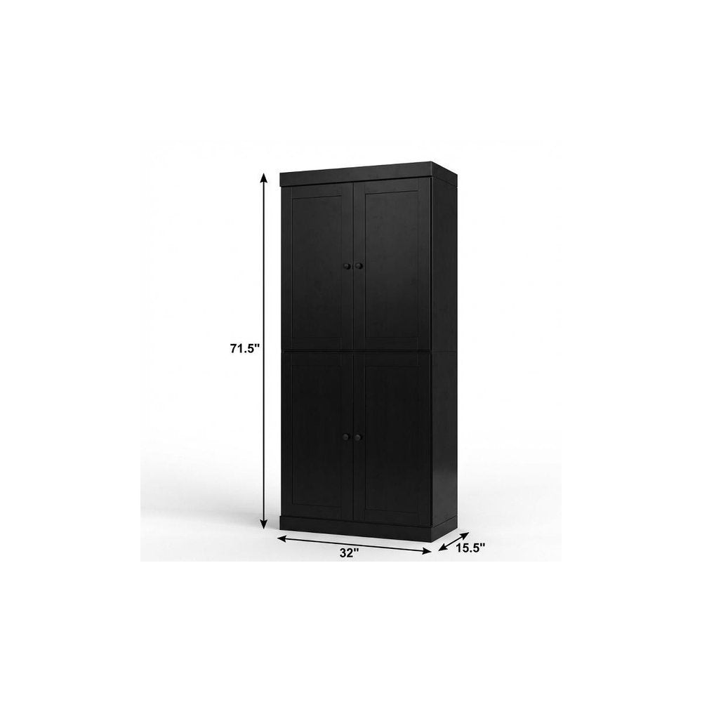 72" White Solid Wood Four Door Two Drawer Pantry Or Storage Closet