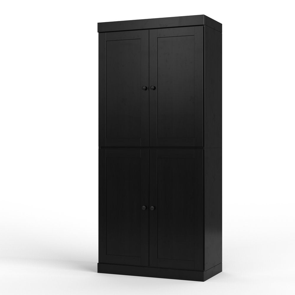 72" White Solid Wood Four Door Two Drawer Pantry Or Storage Closet