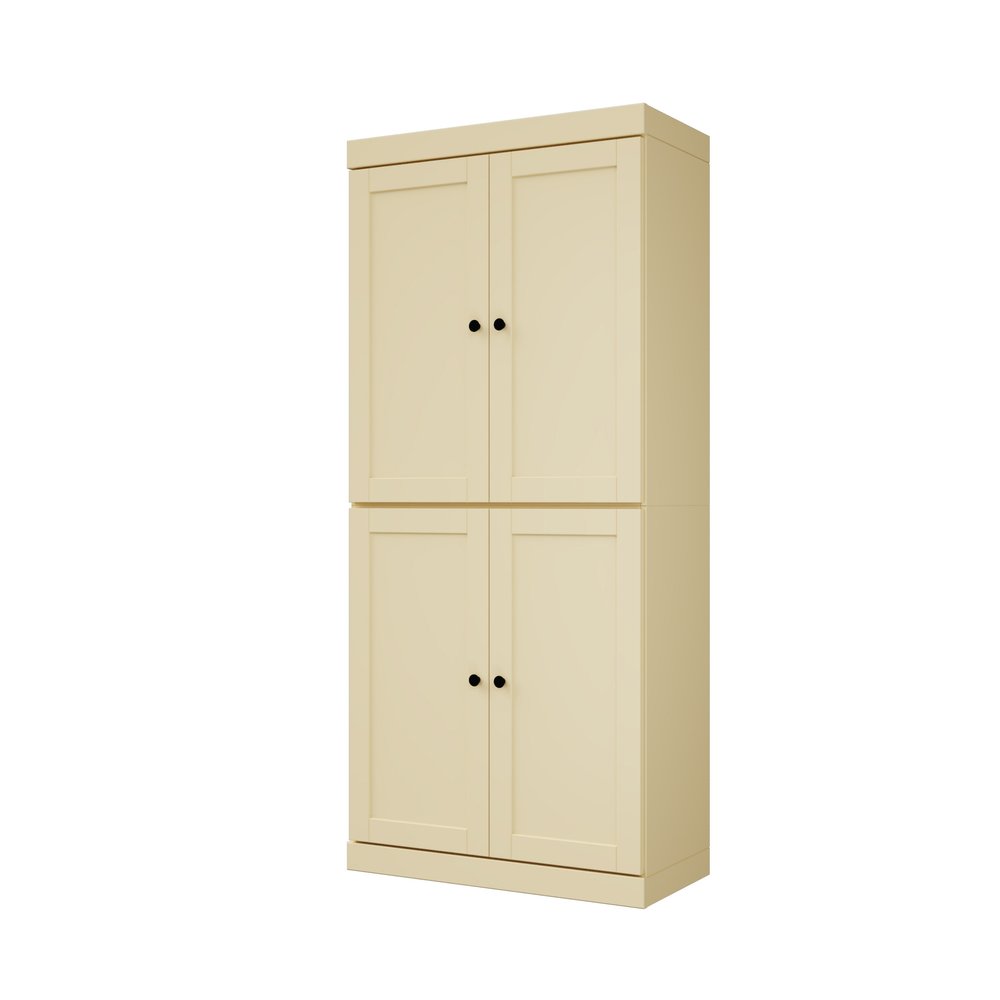 72" White Solid Wood Four Door Two Drawer Pantry Or Storage Closet