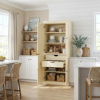 72" White Solid Wood Four Door Two Drawer Pantry Or Storage Closet