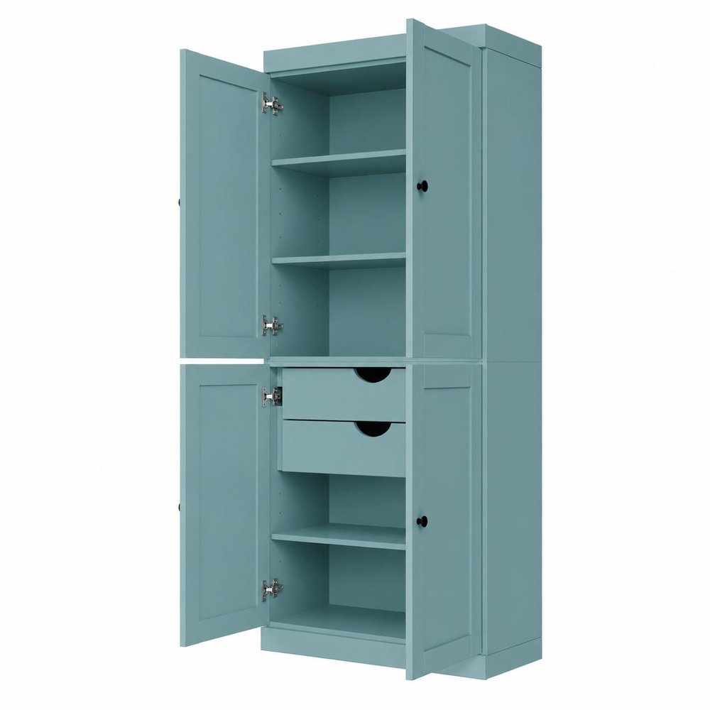 72" White Solid Wood Four Door Two Drawer Pantry Or Storage Closet