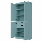 72" White Solid Wood Four Door Two Drawer Pantry Or Storage Closet