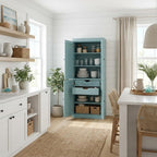 72" White Solid Wood Four Door Two Drawer Pantry Or Storage Closet