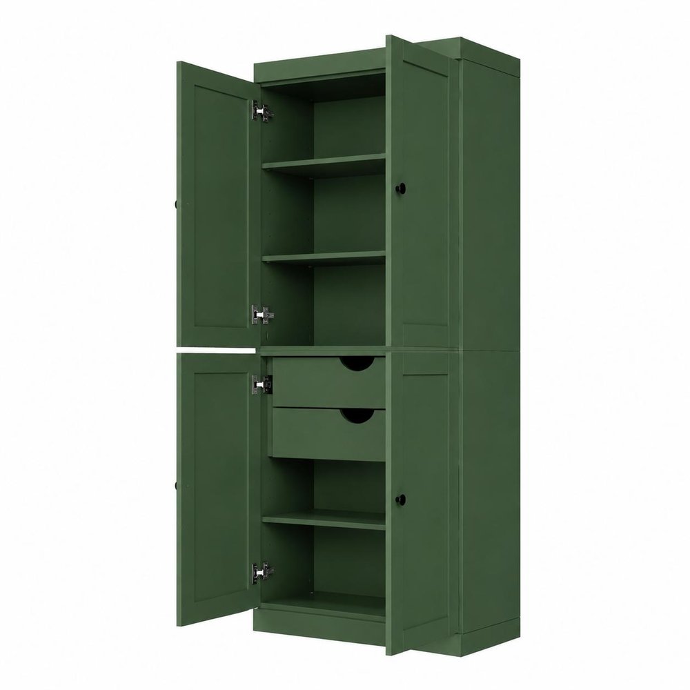 72" White Solid Wood Four Door Two Drawer Pantry Or Storage Closet