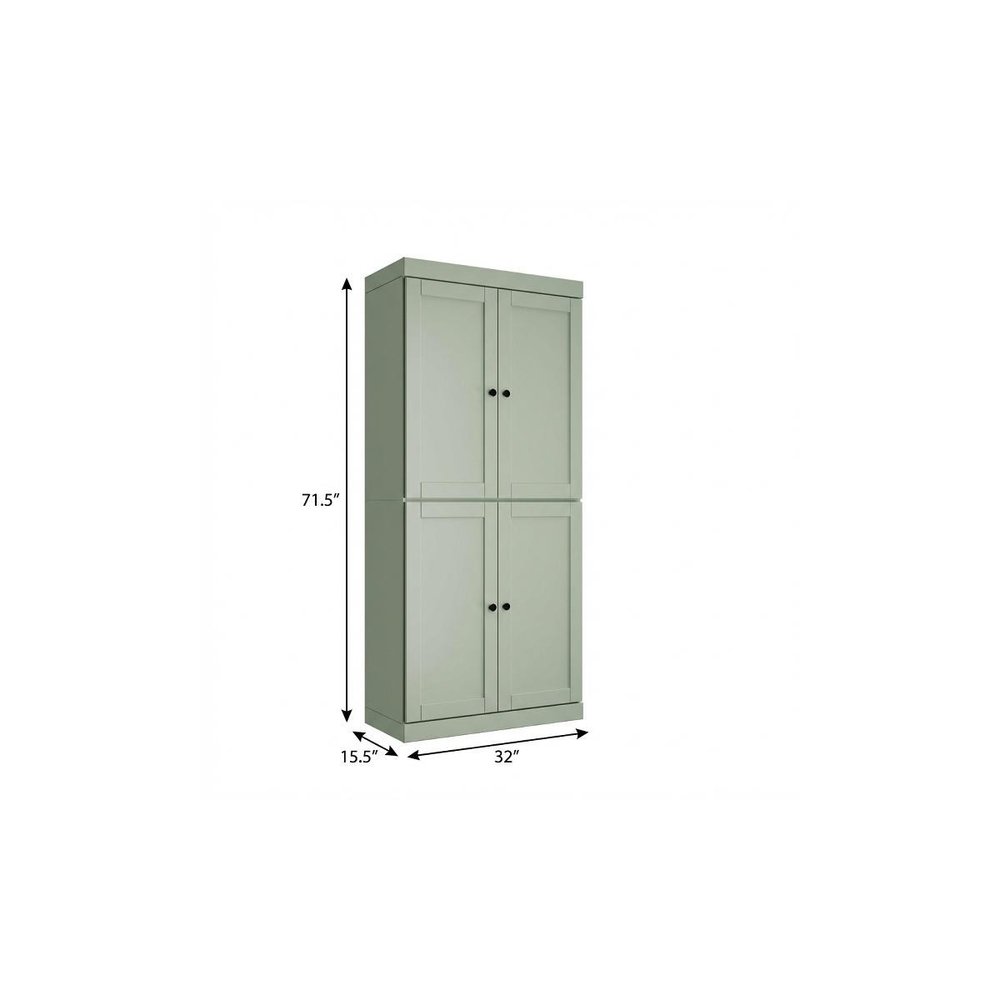 72" White Solid Wood Four Door Two Drawer Pantry Or Storage Closet