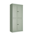 72" White Solid Wood Four Door Two Drawer Pantry Or Storage Closet