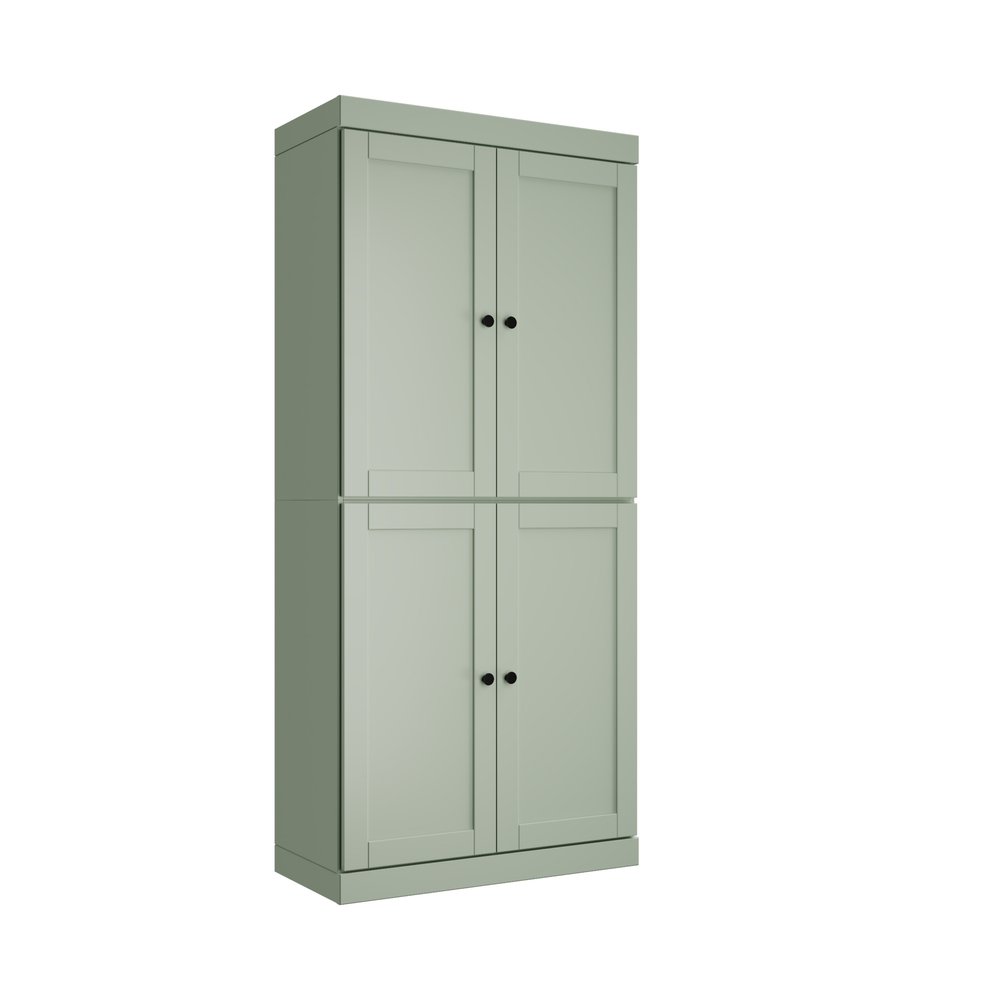 72" White Solid Wood Four Door Two Drawer Pantry Or Storage Closet