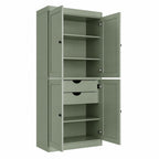72" White Solid Wood Four Door Two Drawer Pantry Or Storage Closet