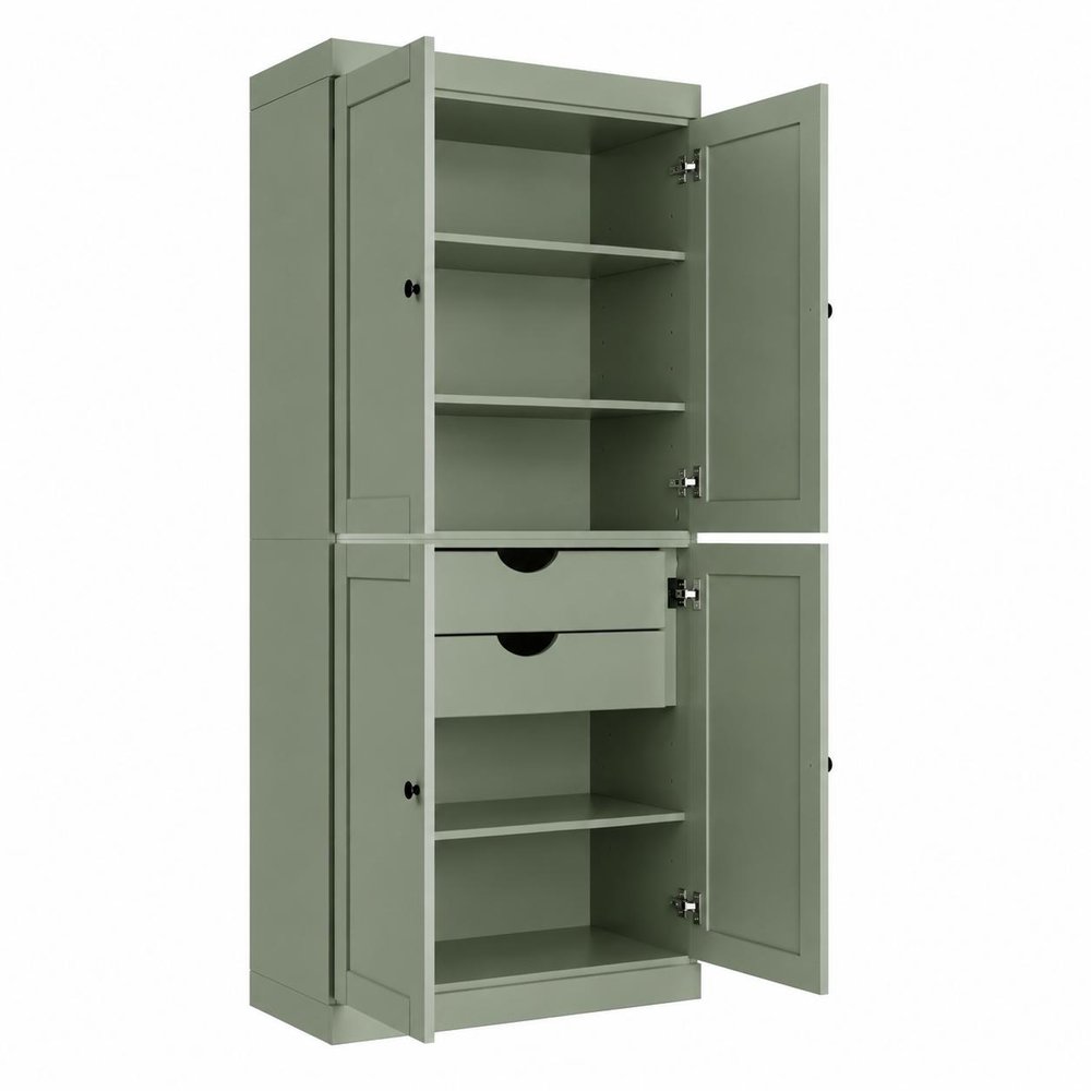 72" White Solid Wood Four Door Two Drawer Pantry Or Storage Closet