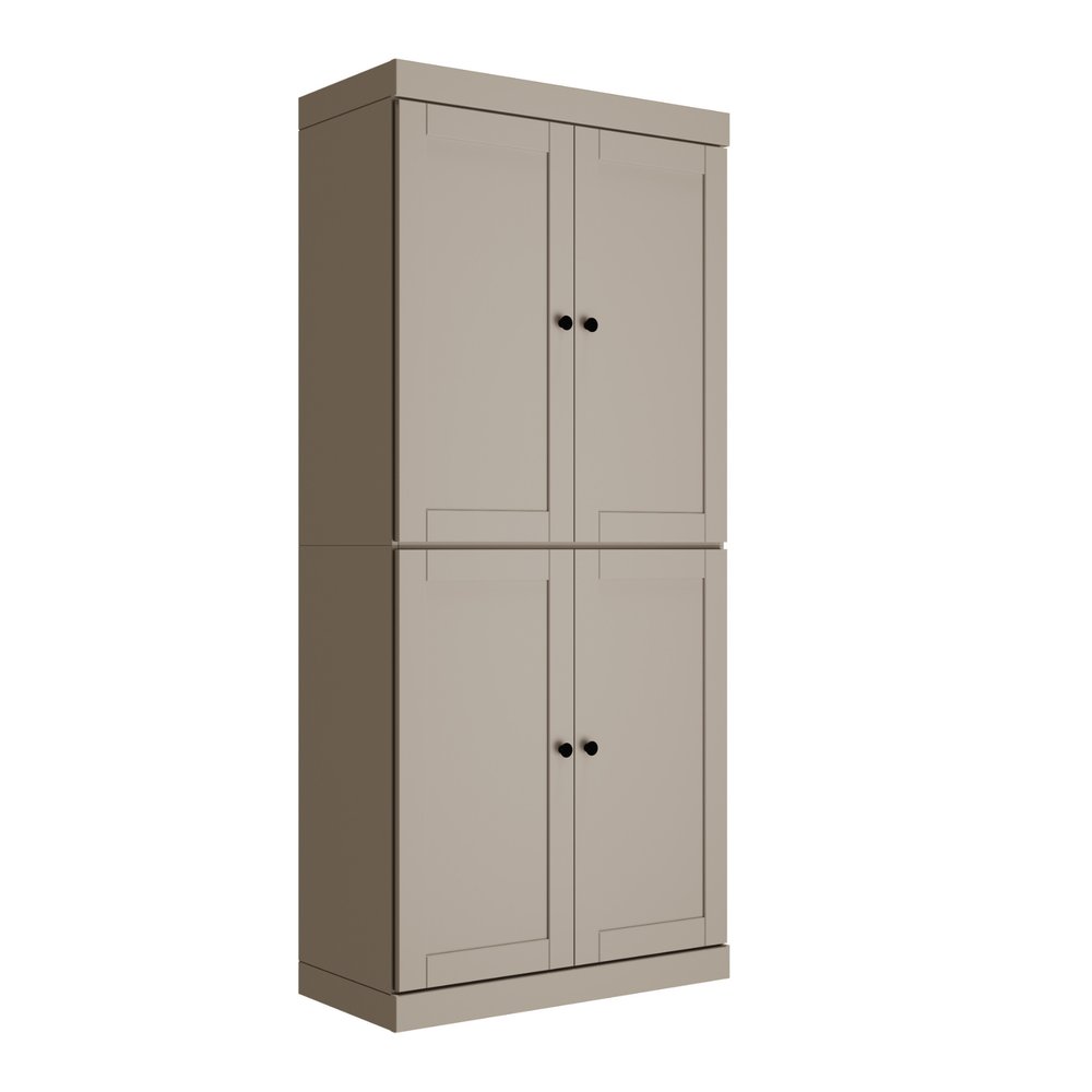 72" White Solid Wood Four Door Two Drawer Pantry Or Storage Closet