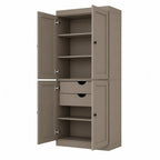 72" White Solid Wood Four Door Two Drawer Pantry Or Storage Closet