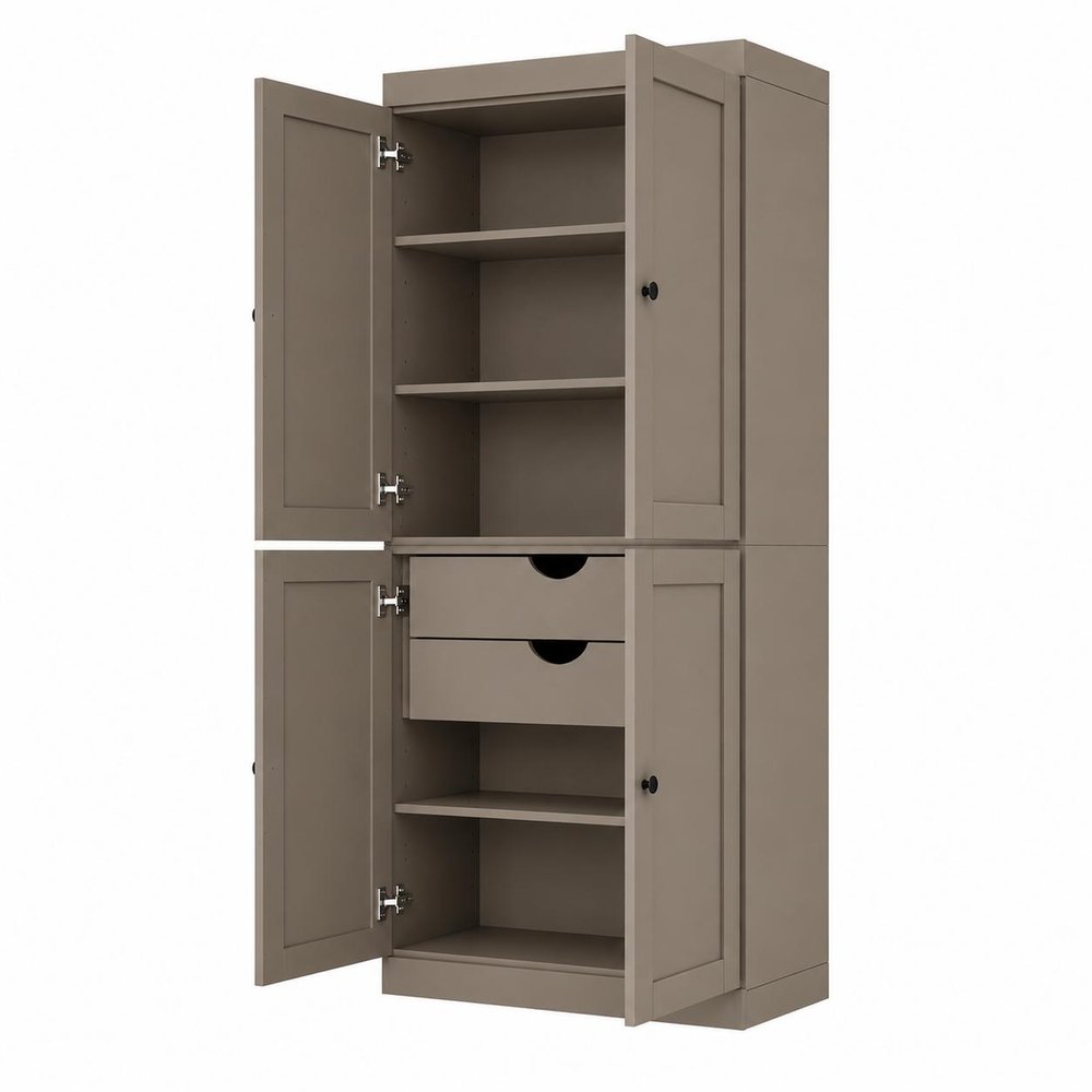 72" White Solid Wood Four Door Two Drawer Pantry Or Storage Closet