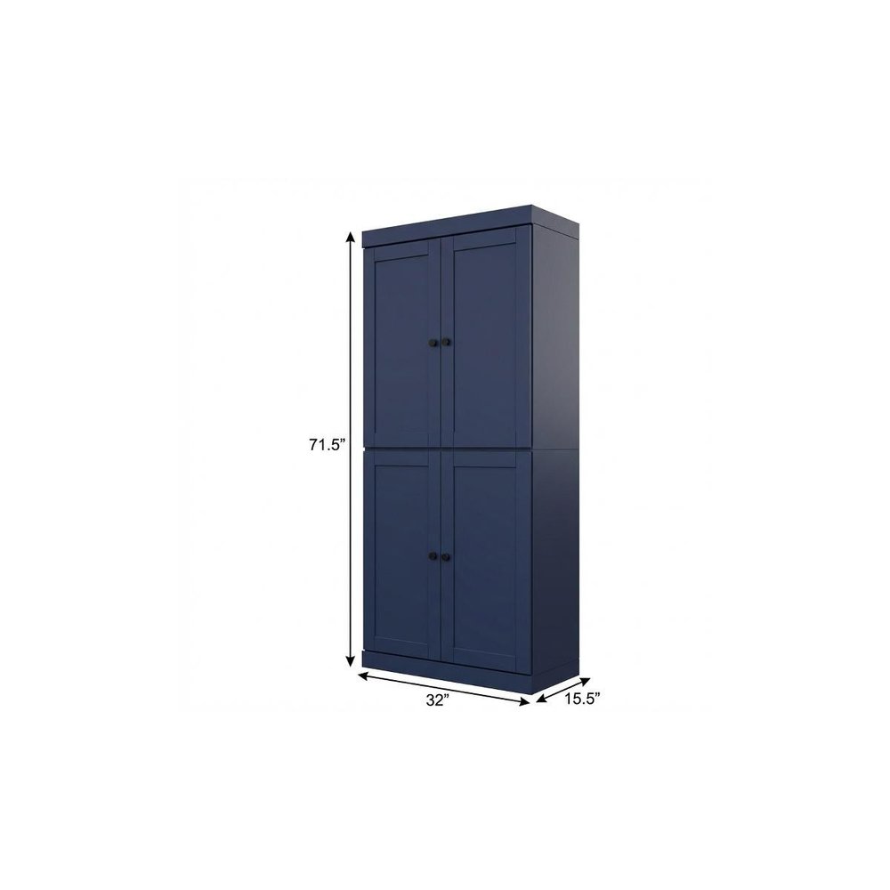 72" White Solid Wood Four Door Two Drawer Pantry Or Storage Closet