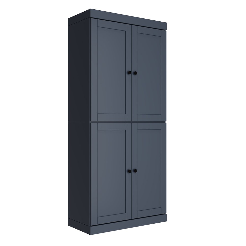 72" White Solid Wood Four Door Two Drawer Pantry Or Storage Closet