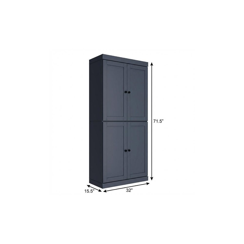 72" White Solid Wood Four Door Two Drawer Pantry Or Storage Closet