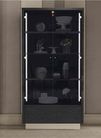 41" Dark Gray Wood Display Cabinet With LED With Two Doors And One Drawer