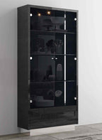 41" Dark Gray Wood Display Cabinet With LED With Two Doors And One Drawer