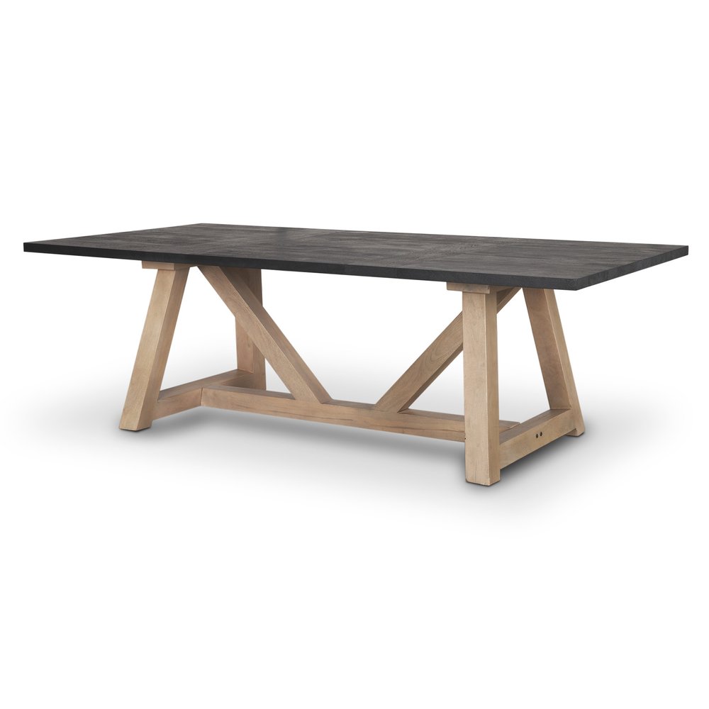 84" Black and Brown Solid Wood Trestle Base Dining Table