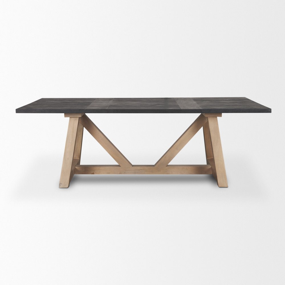 84" Black and Brown Solid Wood Trestle Base Dining Table