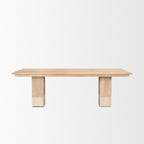 94" Natural And Beige Solid Wood And Marble Double Pedestal Base Dining Table
