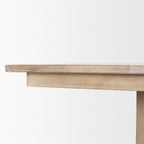 94" Natural And Beige Solid Wood And Marble Double Pedestal Base Dining Table