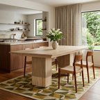 94" Natural And Beige Solid Wood And Marble Double Pedestal Base Dining Table