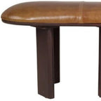 48" Light Brown and Dark Brown Genuine Leather and Solid Wood Upholstered Oval Dining Bench