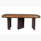 48" Light Brown and Dark Brown Genuine Leather and Solid Wood Upholstered Oval Dining Bench