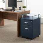 Graphite Glass Wood And Metal Two Drawer Rolling Filing Cabinet