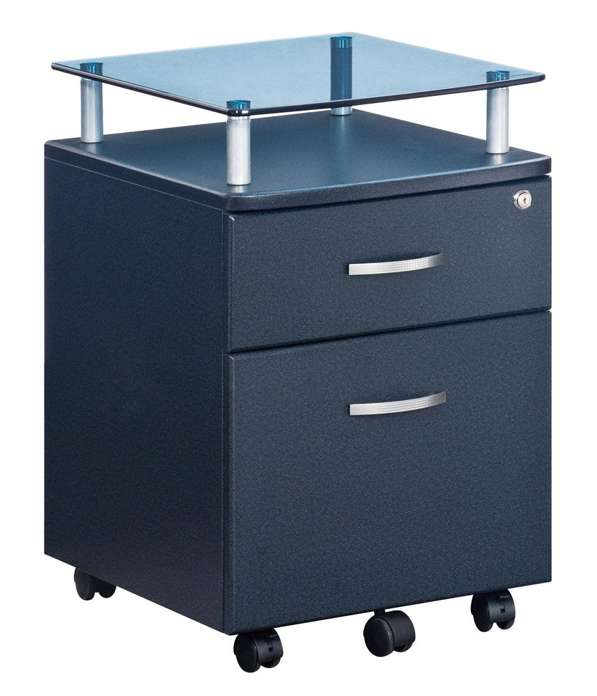 Graphite Glass Wood And Metal Two Drawer Rolling Filing Cabinet
