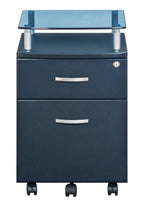 Graphite Glass Wood And Metal Two Drawer Rolling Filing Cabinet