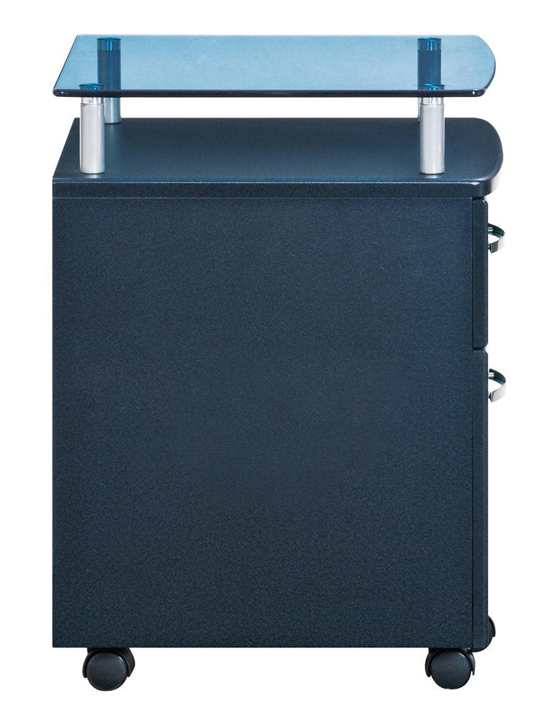 Graphite Glass Wood And Metal Two Drawer Rolling Filing Cabinet