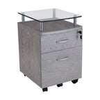 Graphite Glass Wood And Metal Two Drawer Rolling Filing Cabinet