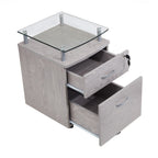 Graphite Glass Wood And Metal Two Drawer Rolling Filing Cabinet