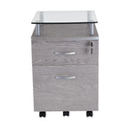 Graphite Glass Wood And Metal Two Drawer Rolling Filing Cabinet