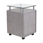 Graphite Glass Wood And Metal Two Drawer Rolling Filing Cabinet