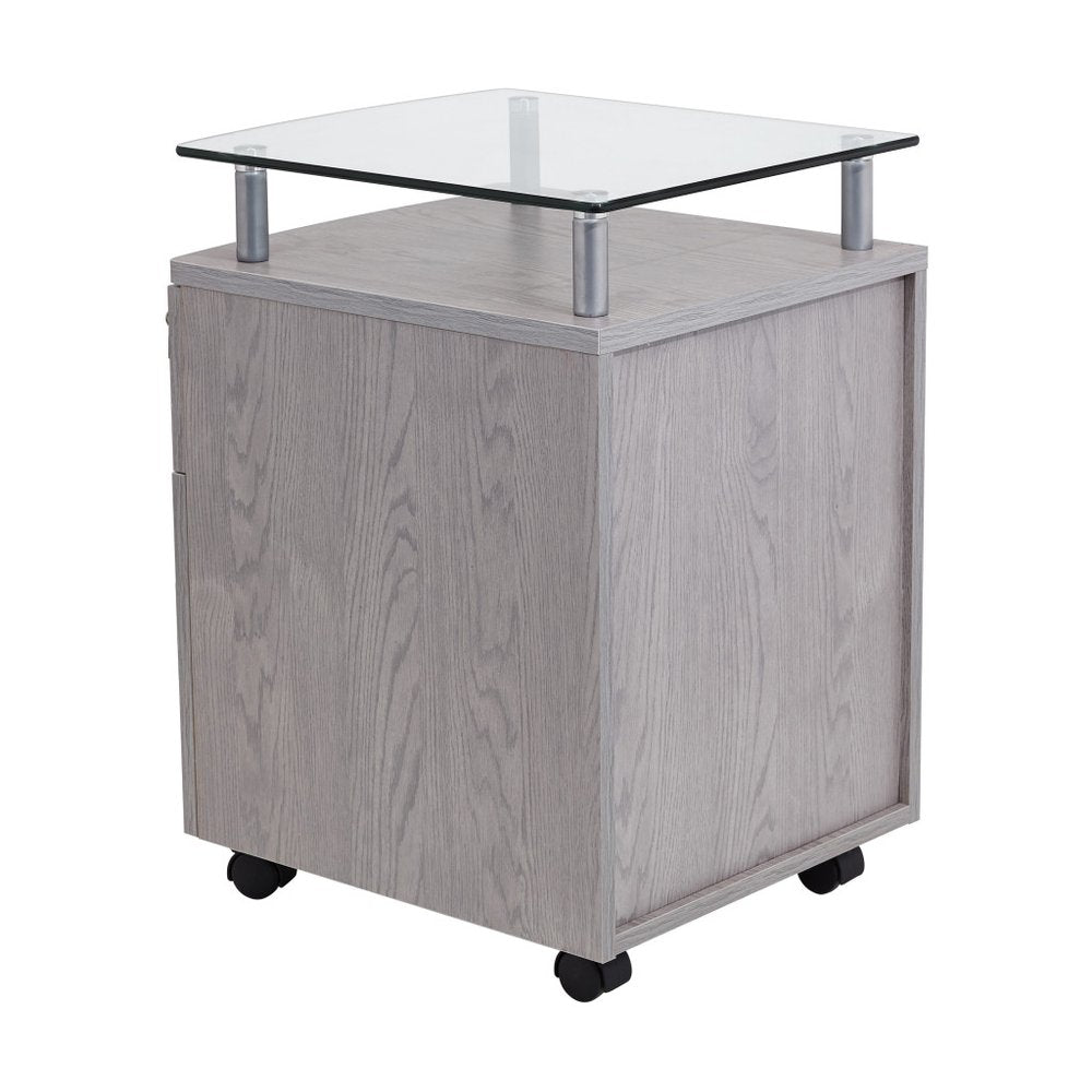 Graphite Glass Wood And Metal Two Drawer Rolling Filing Cabinet