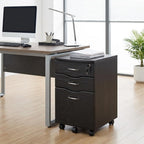 25" Espresso Wood Three Drawer Rolling Filing Cabinet