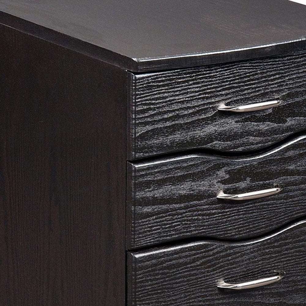25" Espresso Wood Three Drawer Rolling Filing Cabinet