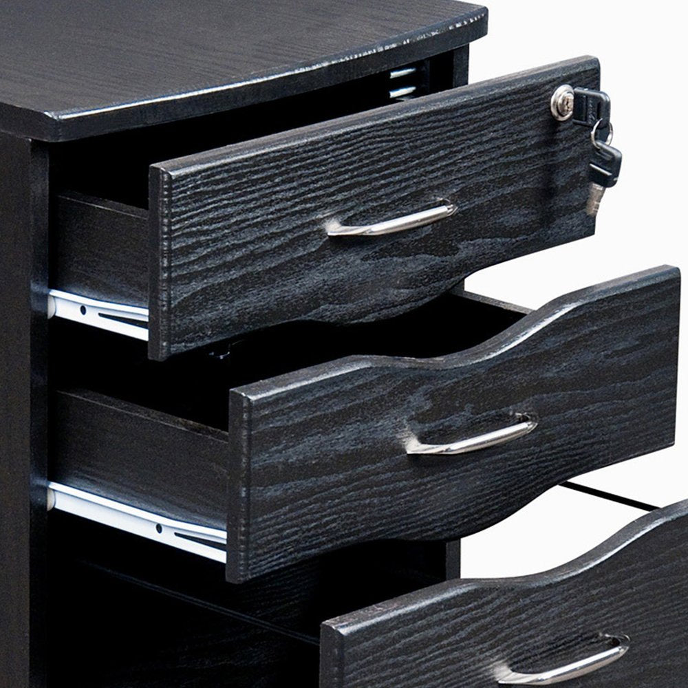 25" Espresso Wood Three Drawer Rolling Filing Cabinet