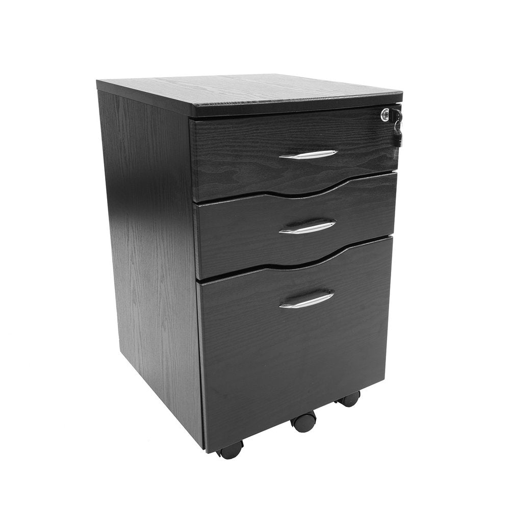 25" Espresso Wood Three Drawer Rolling Filing Cabinet