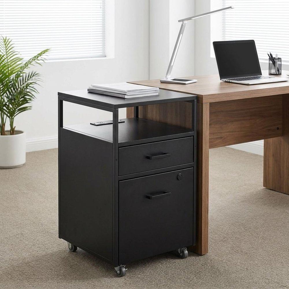 26" White And Gold Metal Two Drawer Rolling Filing Cabinet