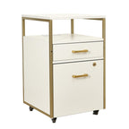 26" White And Gold Metal Two Drawer Rolling Filing Cabinet