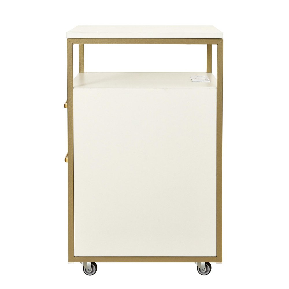 26" White And Gold Metal Two Drawer Rolling Filing Cabinet