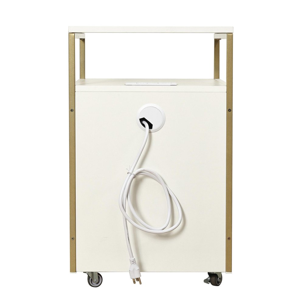 26" White And Gold Metal Two Drawer Rolling Filing Cabinet