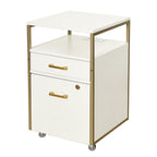 26" White And Gold Metal Two Drawer Rolling Filing Cabinet