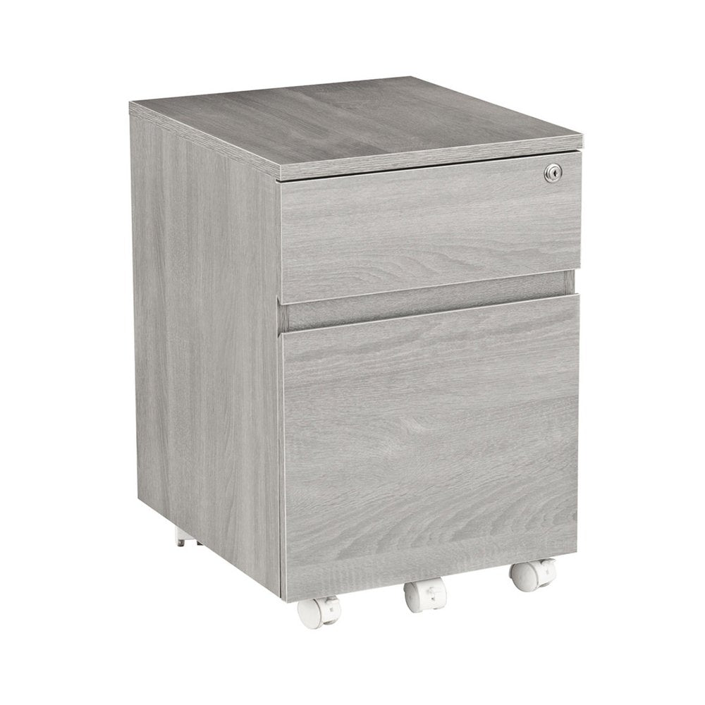 23" Gray Wood Two Drawer Rolling Filing Cabinet