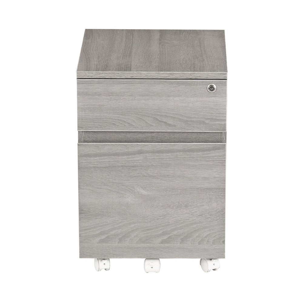 23" Gray Wood Two Drawer Rolling Filing Cabinet